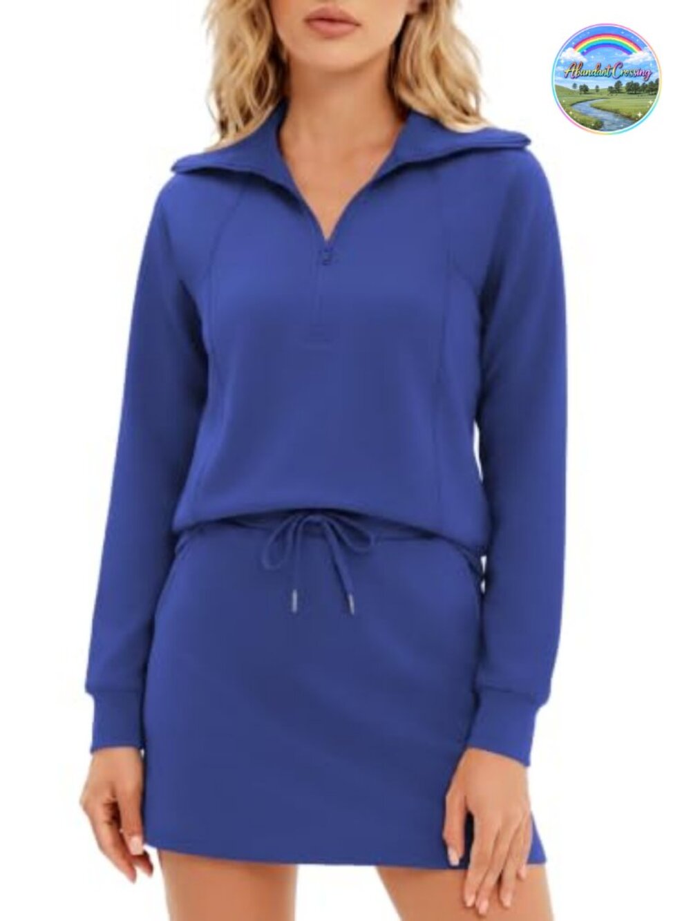2 Piece Athletic Set Half Zip Sweatshirt Skort Tennis Outfit